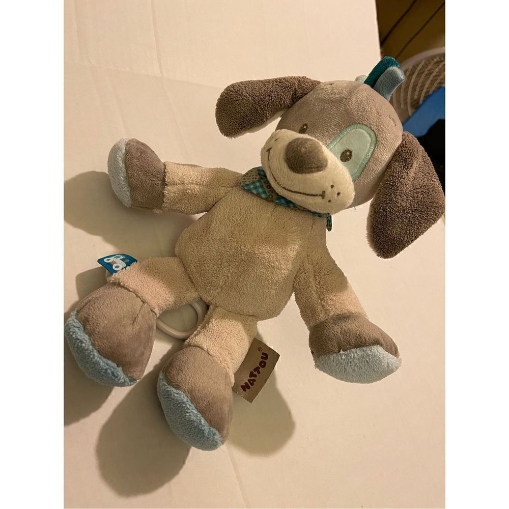 NATTOU Baby Doggie Puppy Train Musical Pull String Attach anywhere Plaid Bandana